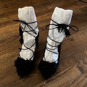 Aquazurra black suede lace up and zipper pump